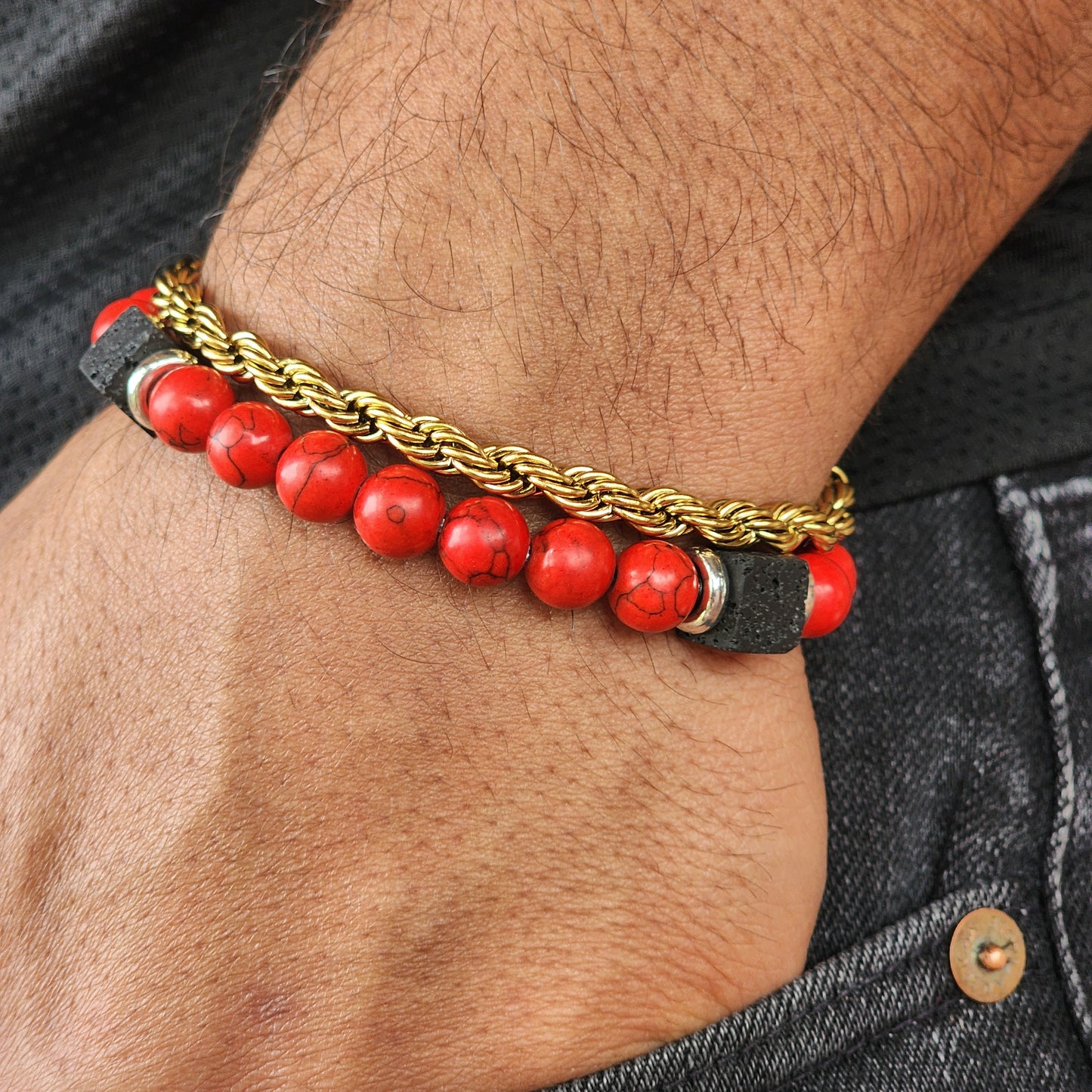 PULSERA LAZO 6mm GRUESA ORO 18K LAMINADO CABALLERO