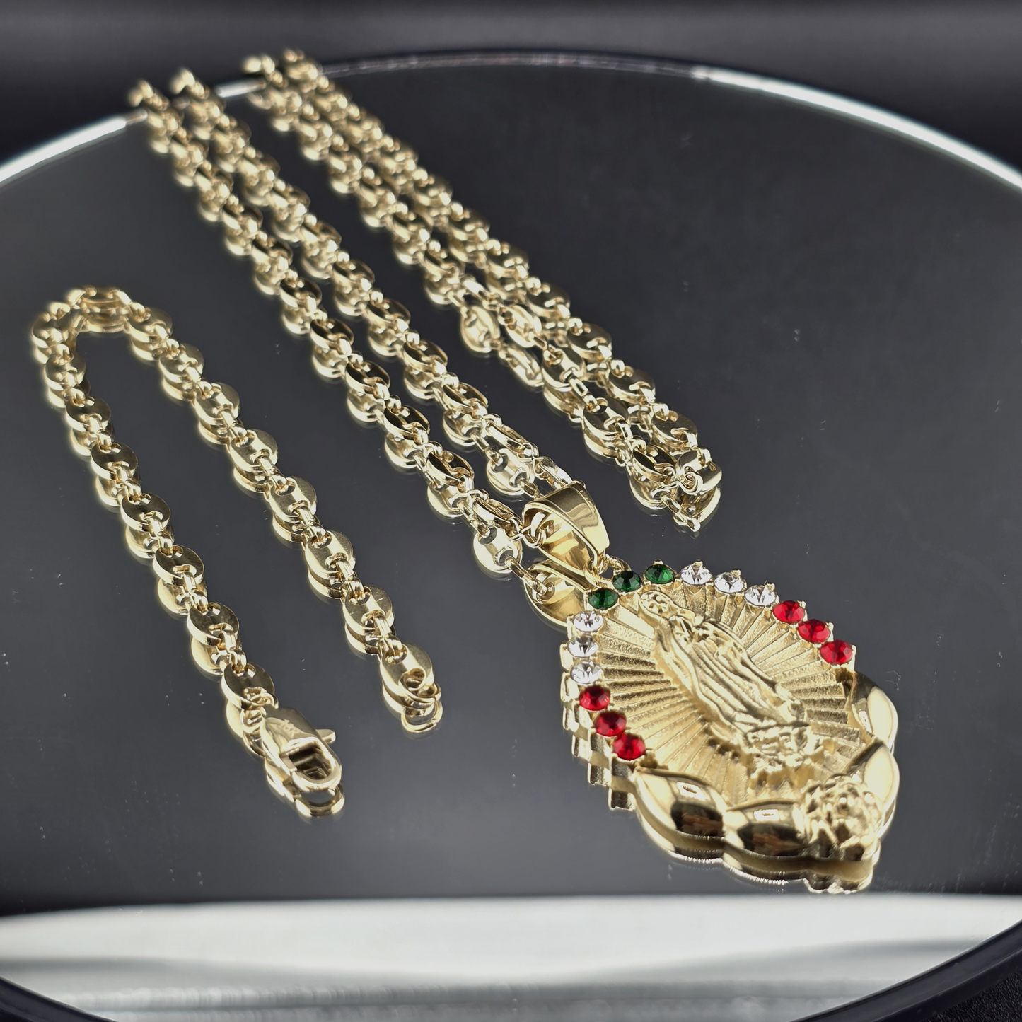 SET: VIRGEN GUADALUPE CON TEJIDO ANCLA 6mm - 65cm