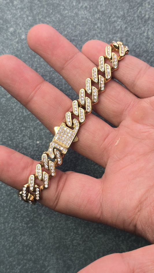 PULSERA CUBANA 10mm ICED ORO 18K LAMINADO