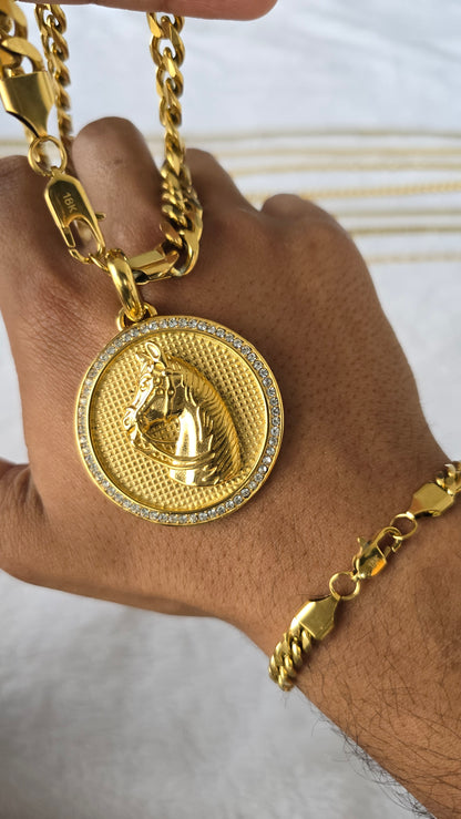 SET LEONES/BRIOSO TEJIDO CUBANO + CIRCONES AAA ORO 18K LAMINADO