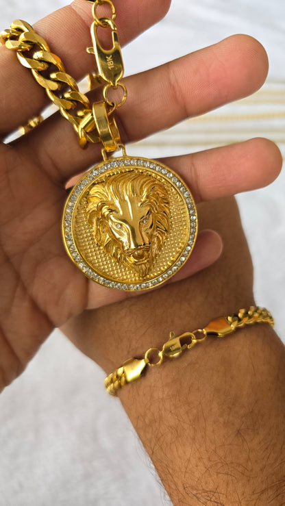 SET LEONES/BRIOSO TEJIDO CUBANO + CIRCONES AAA ORO 18K LAMINADO
