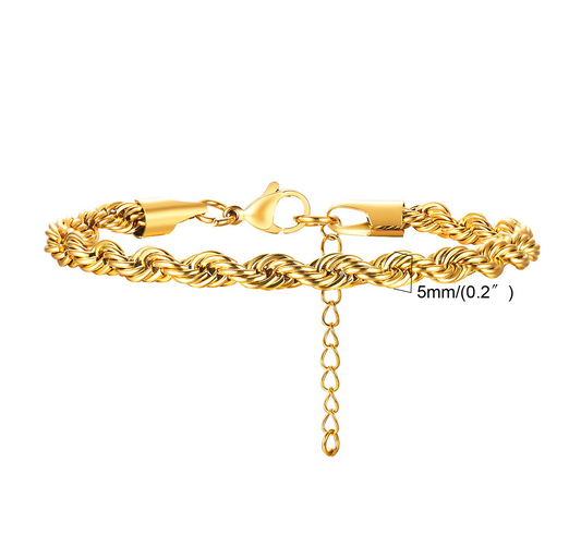 PULSERA / CADENA LAZO 5mm GRUESA ORO 18K LAMINADO CABALLERO