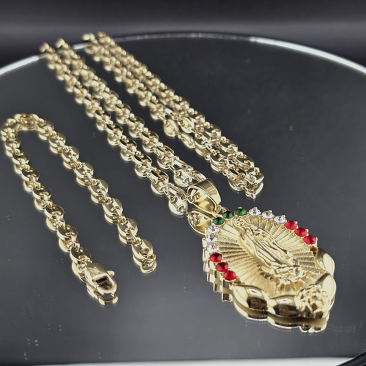 SET: VIRGEN GUADALUPE CON TEJIDO ANCLA 6mm - 65cm