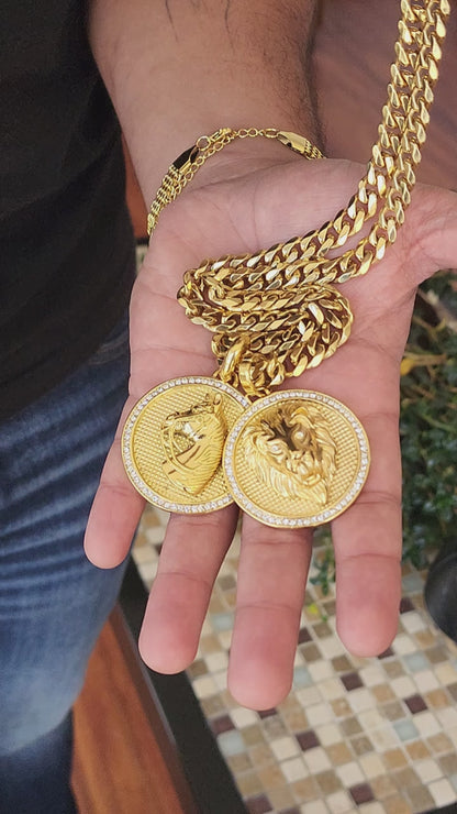 SET LEONES/BRIOSO TEJIDO CUBANO + CIRCONES AAA ORO 18K LAMINADO